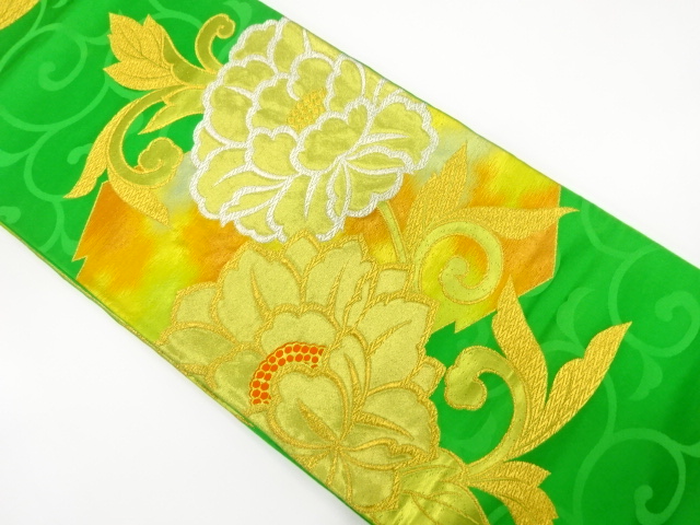 JAPANESE KIMONO / ANTIQUE FUKURO OBI / SILK / PEONY ARABESQUE